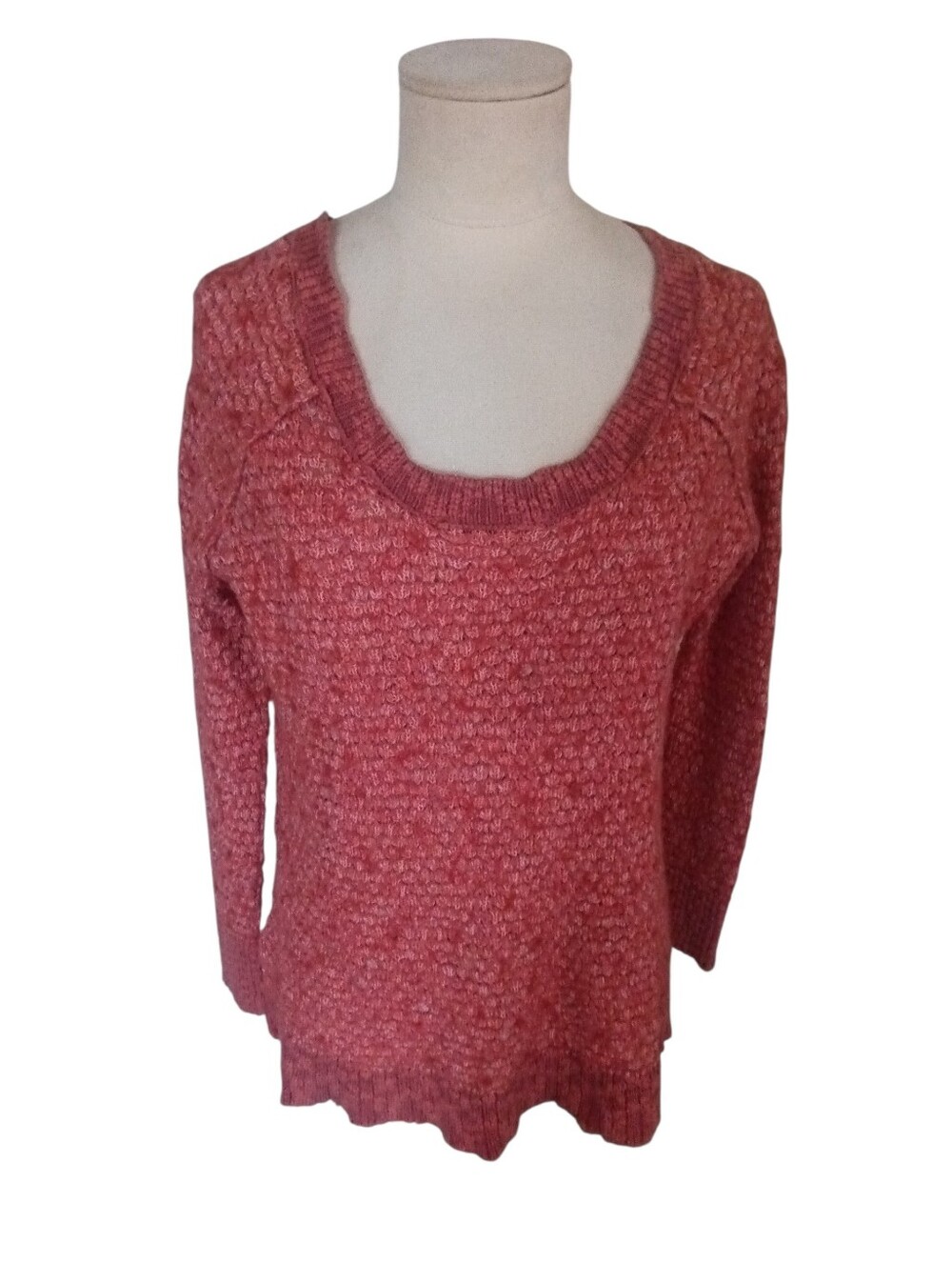 Free People Jeepster Honeycomb Pullover Sweater In A Coral Shade Size M